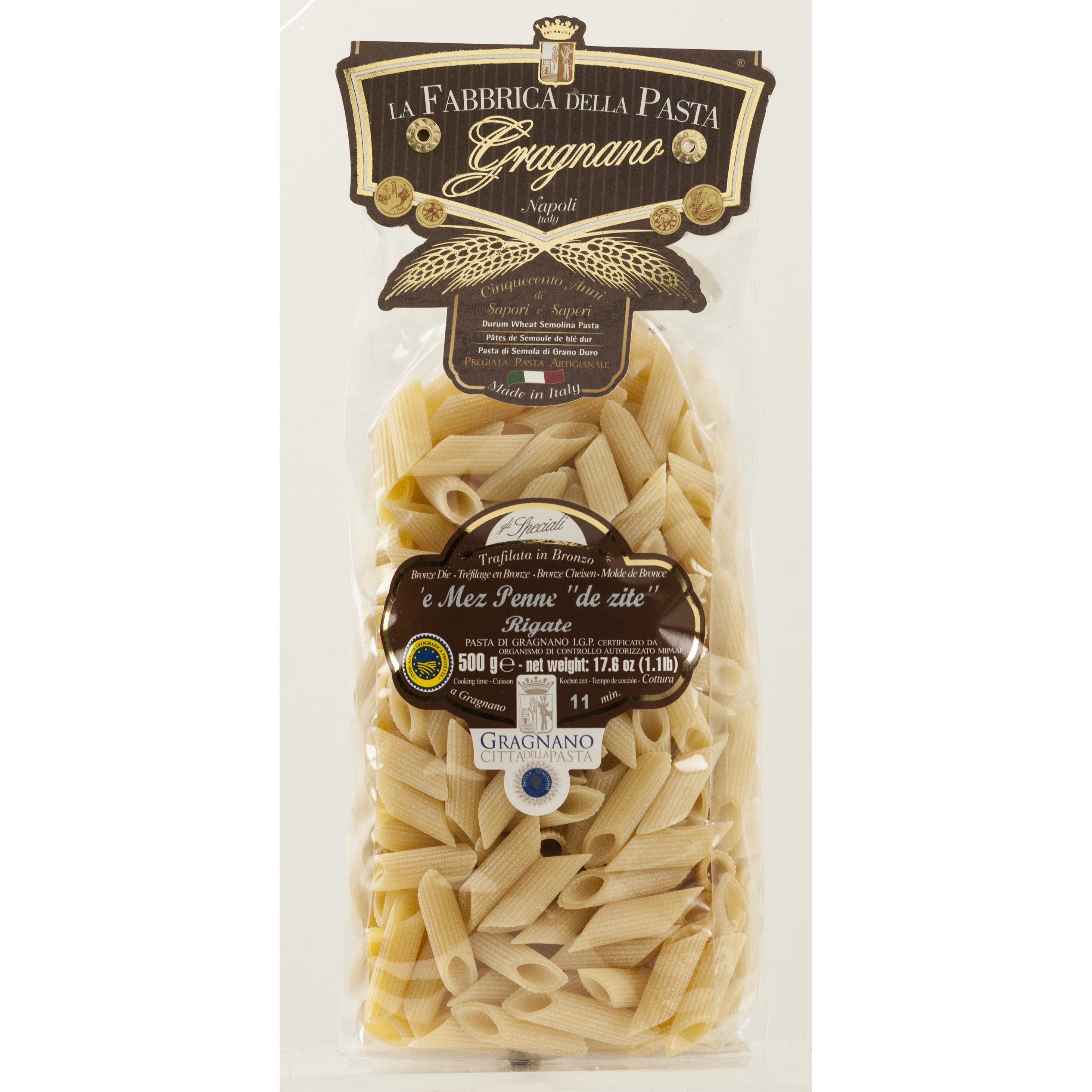 La Fabbrica Della Pasta le Mezze Penne de zite Rigate, #524, 17.6 oz |  500g