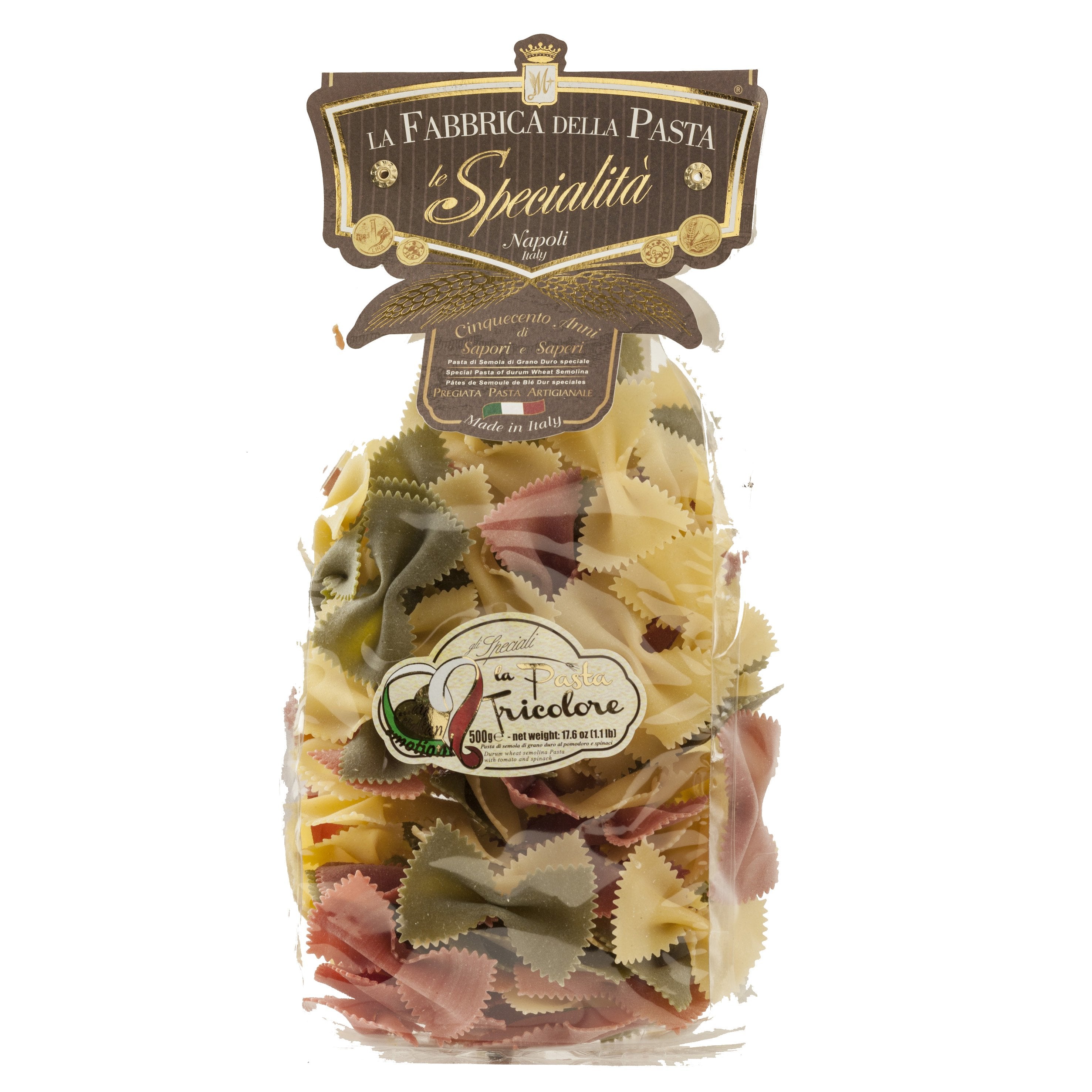 La Fabbrica Della Pasta Farfalle Gigatine Tricolor, #486, 17.6 oz | 500gr
