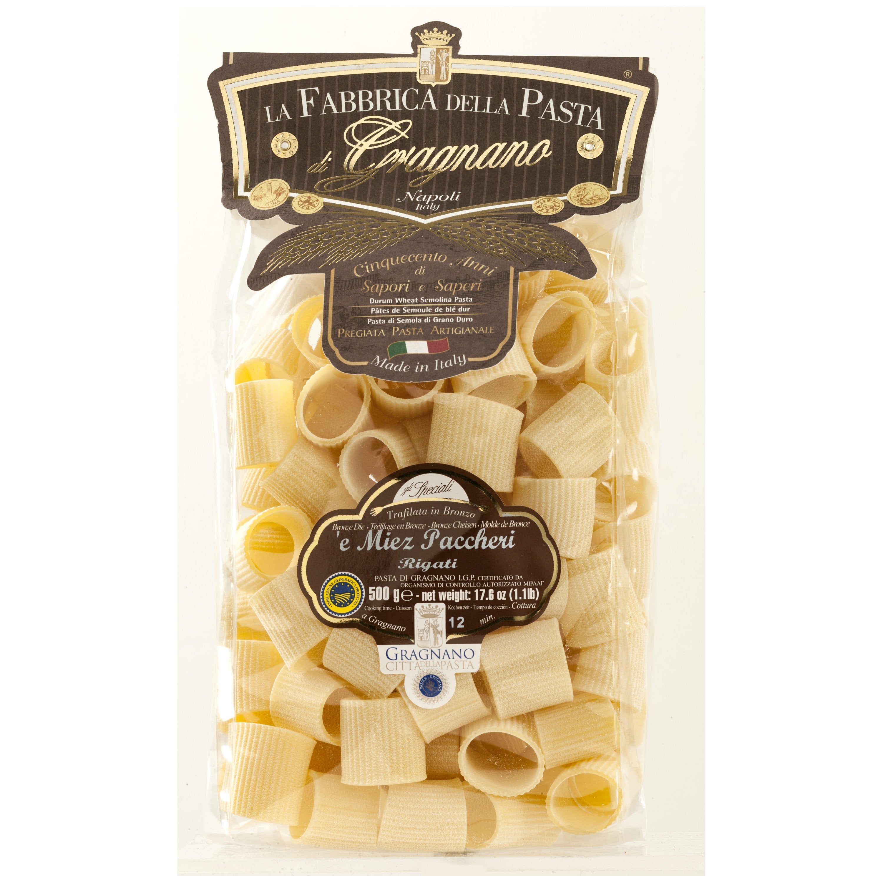 La Fabbrica Della Pasta Mezzi Paccheri Rigati, #550, 17.6 oz | 500g