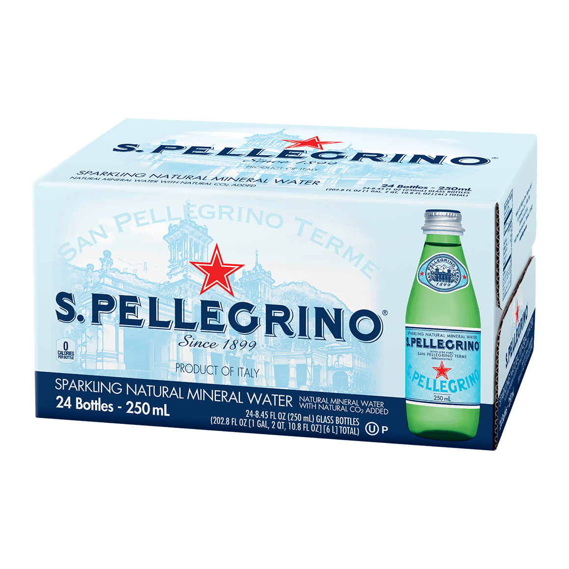 San Pellegrino Sparkling Mineral Water, 8.45 fl oz, Glass Case