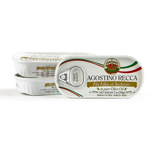 Agostino Recca Flat Fillets of Anchovies in pure Olive Oil, 56g