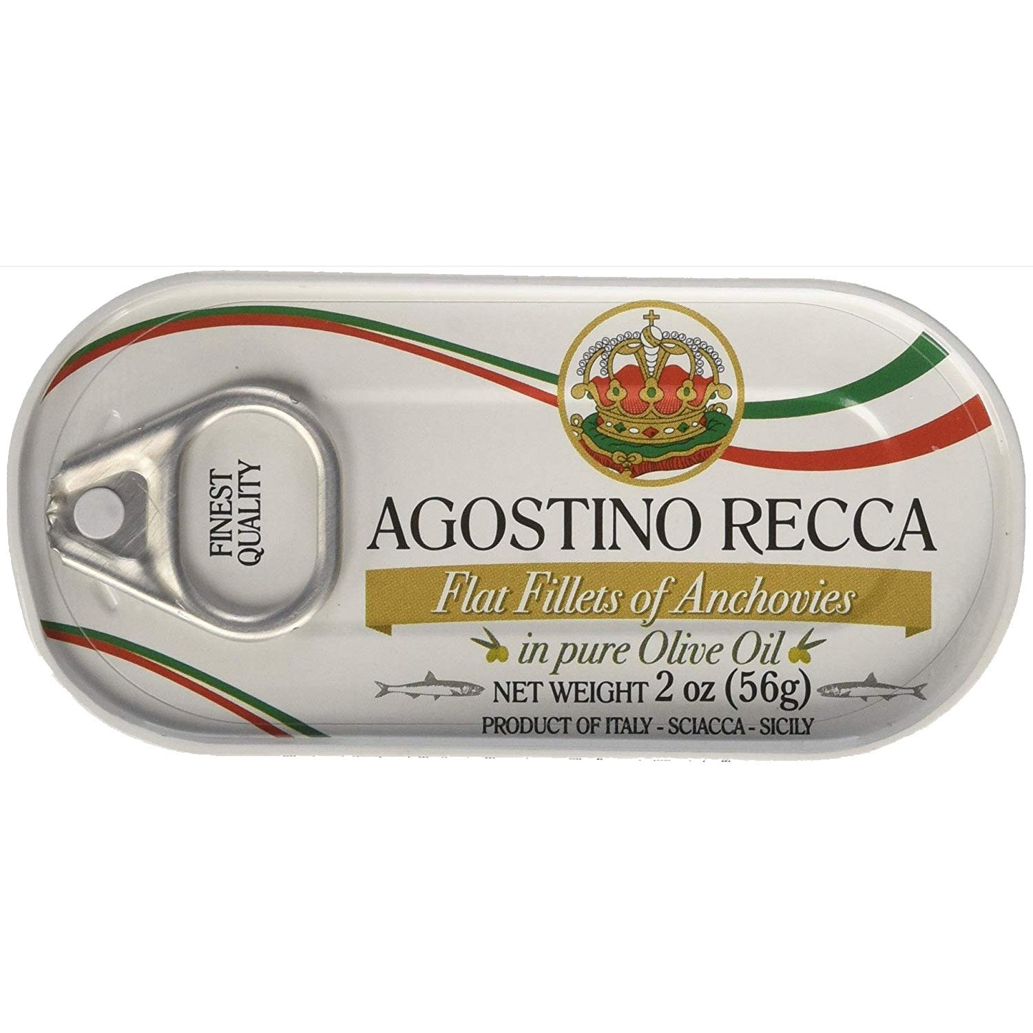 Agostino Recca Flat Fillets of Anchovies in pure Olive Oil, 56g