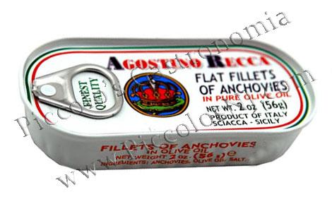 Agostino Recca Flat Fillets ANCHOVIES in Olive Oil 2oz FULL CASE
