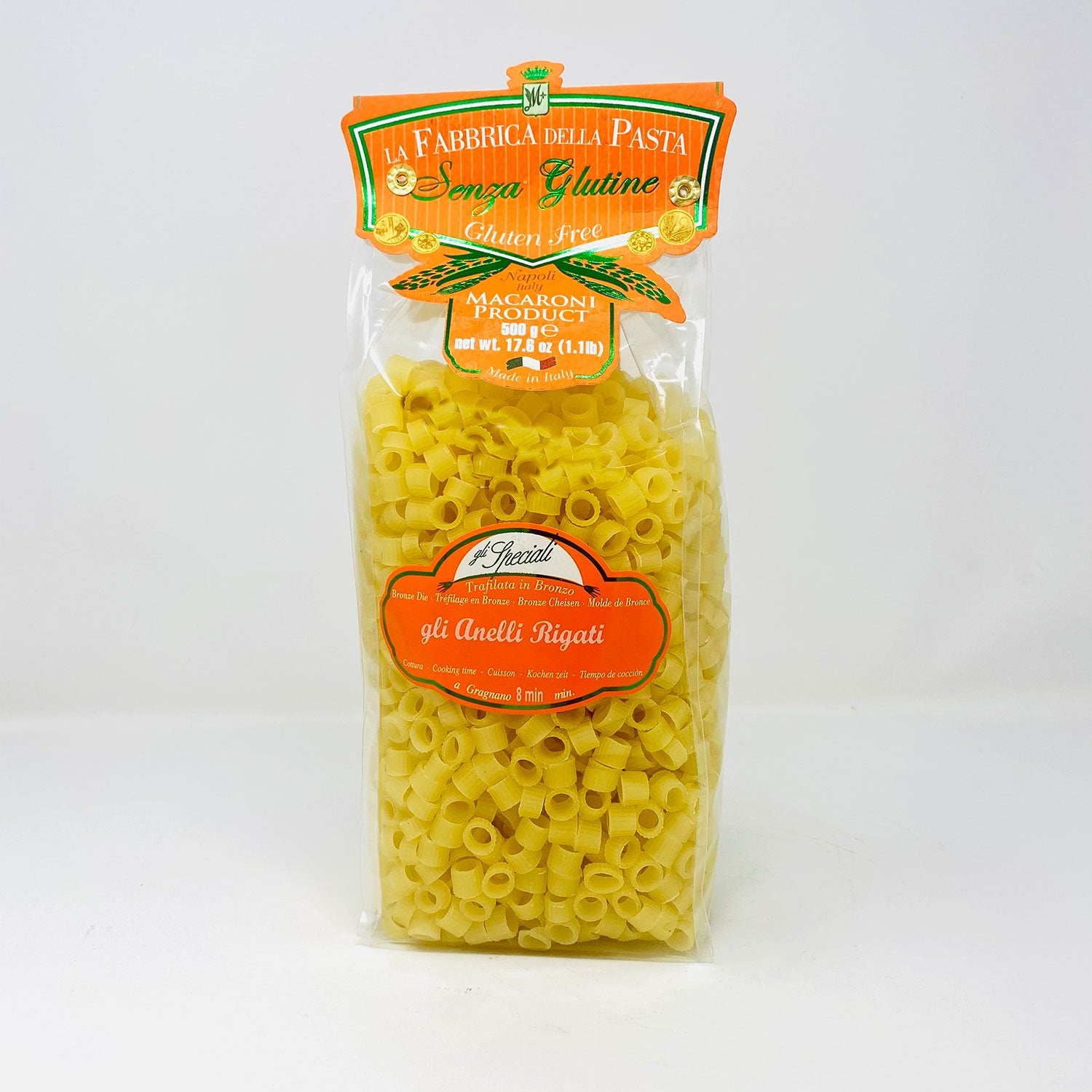 La Fabbrica Della Pasta Gluten Free Anelli Rigati, #157, 17.6 oz | 500g