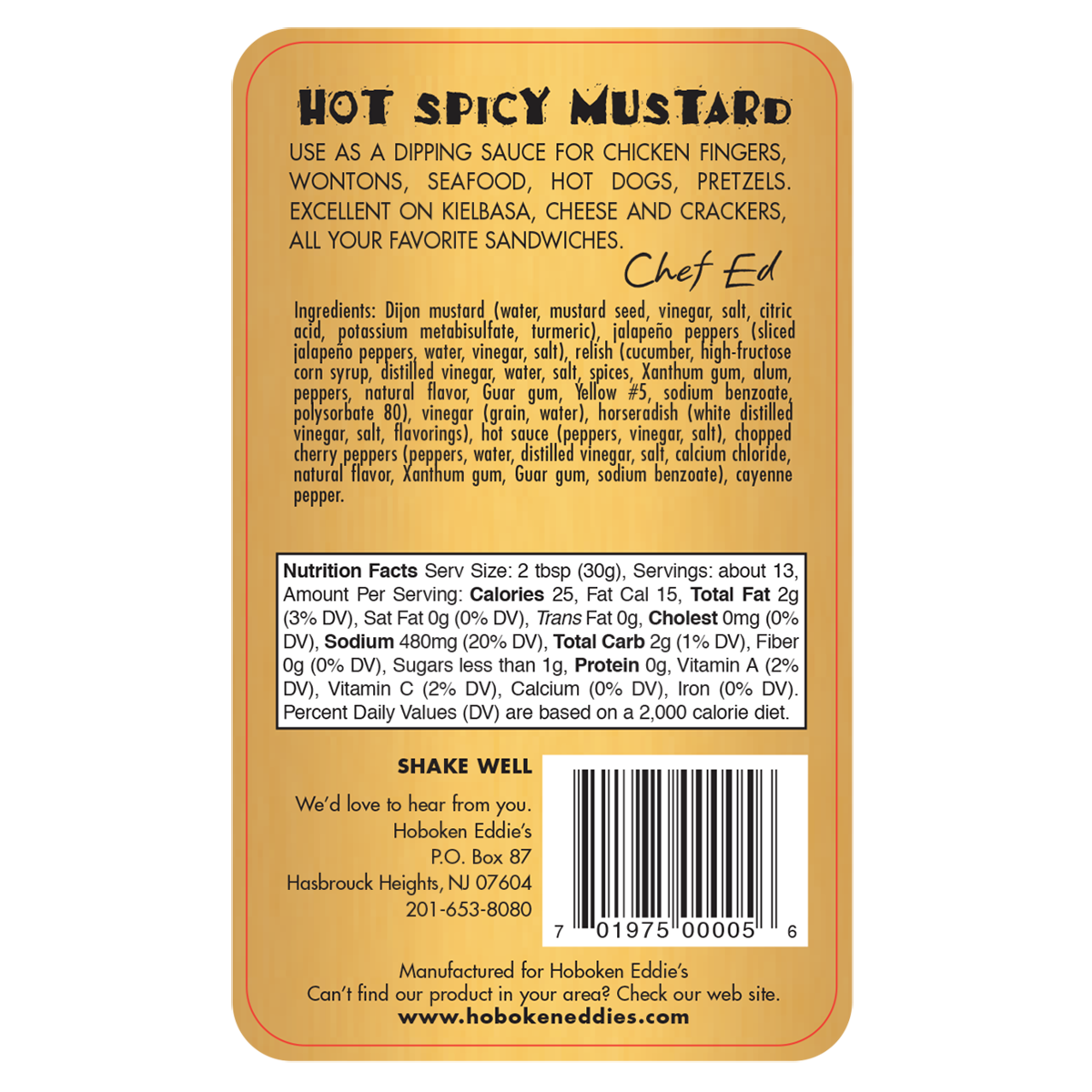 Hoboken Eddie's Hot Spicy Mustard, 14 oz