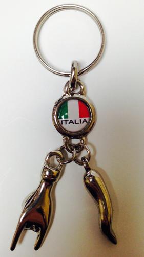 Italian Flag, Horn, and Hand for Goodluck Keychain