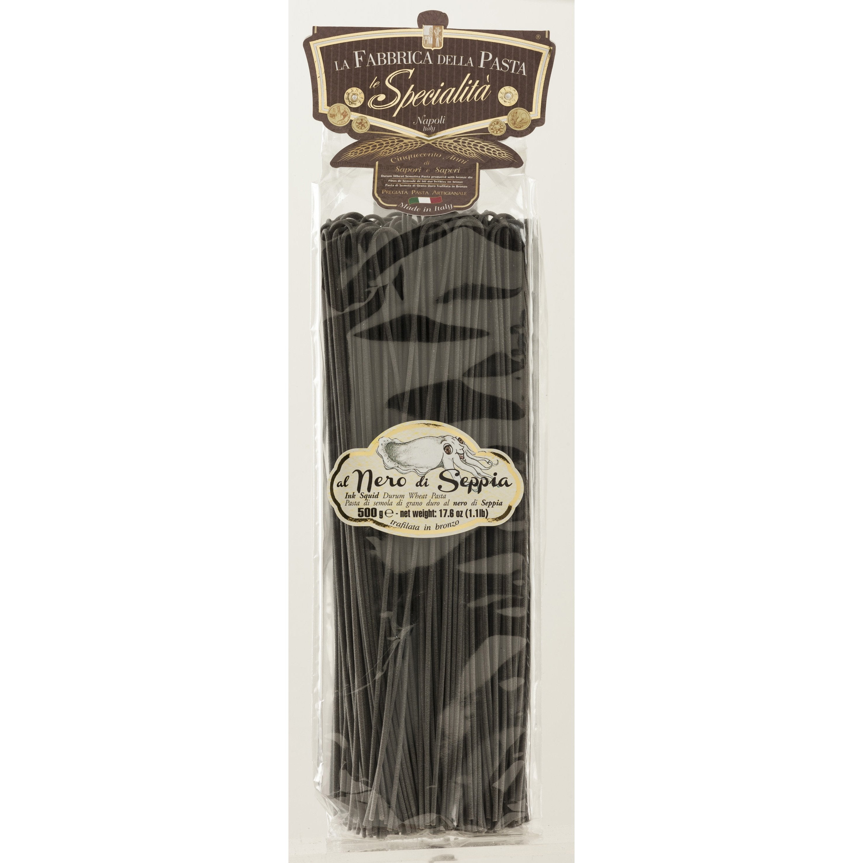 La Fabbrica Spaghetti Squid Ink Pasta, Nero di Seppia, #75, 17.6 oz | 500g