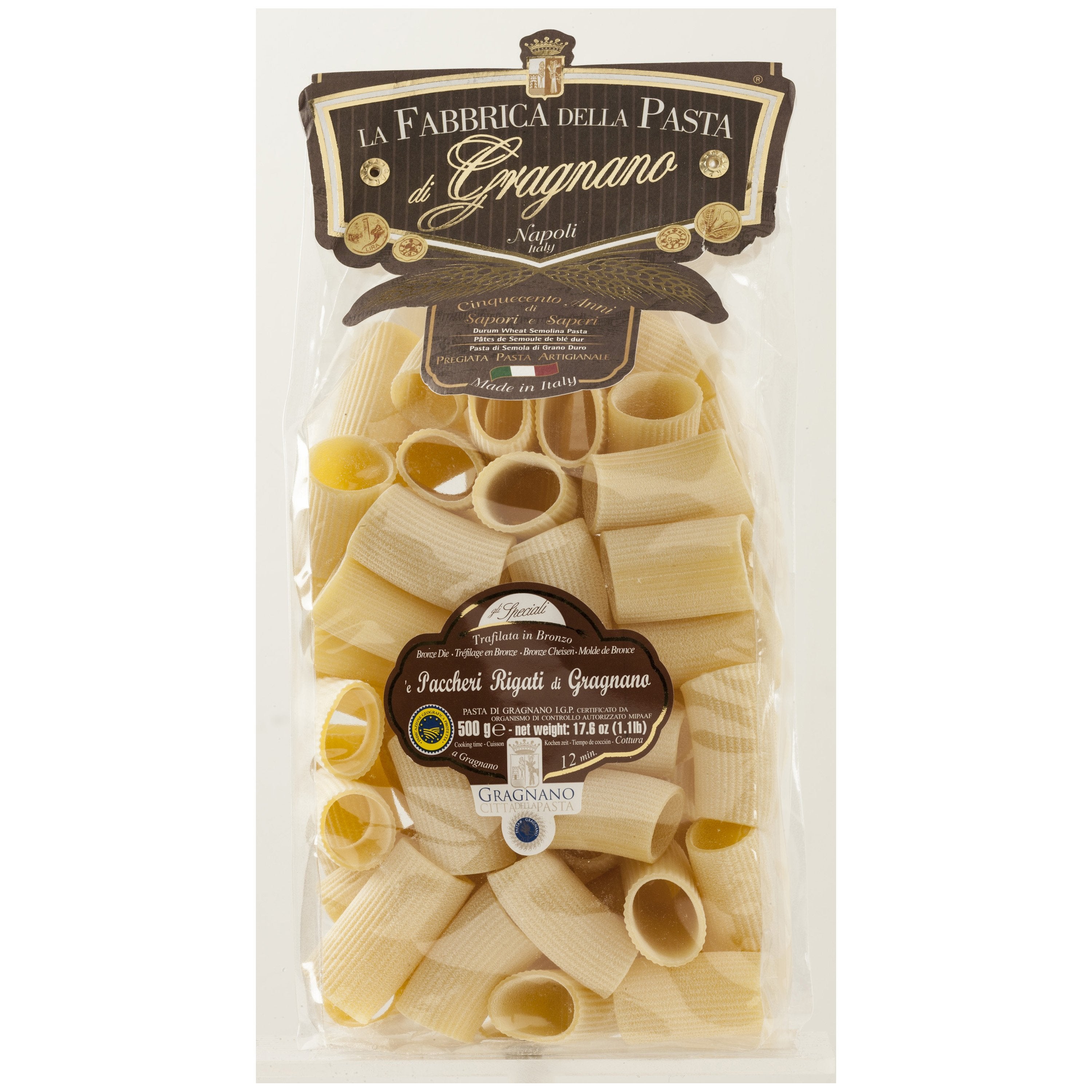 La Fabbrica della Pasta i Paccheri di Gragnano Rigati, #543, 17.6 oz | 500g