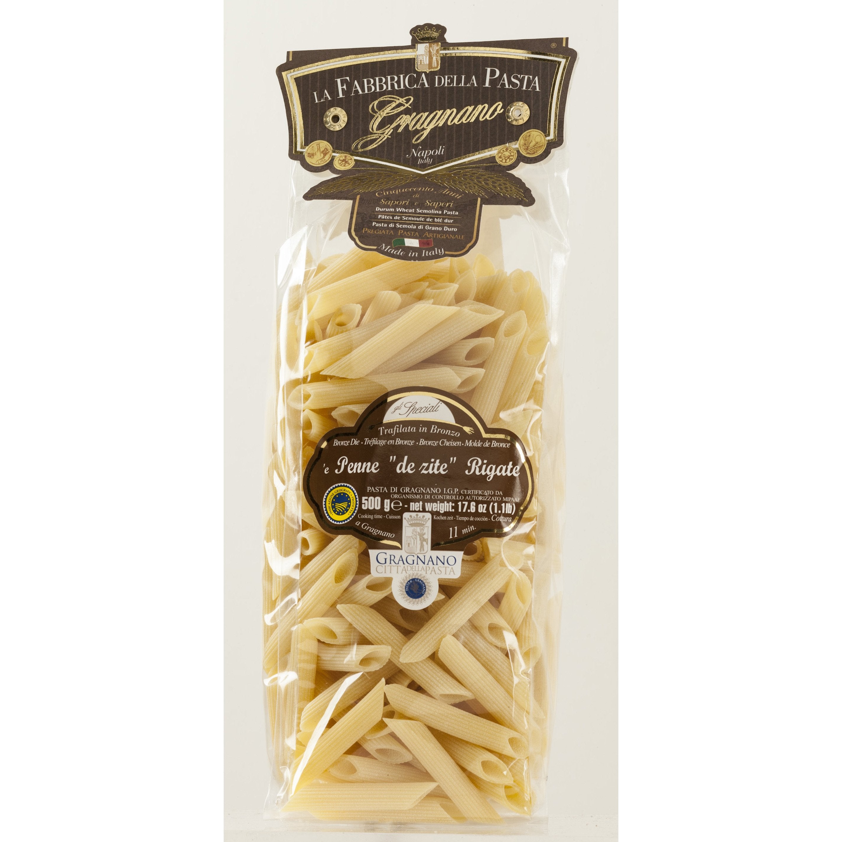 La Fabbrica Della Pasta Penne "de zite" Rigate, #521, 17.6 oz | 500gr