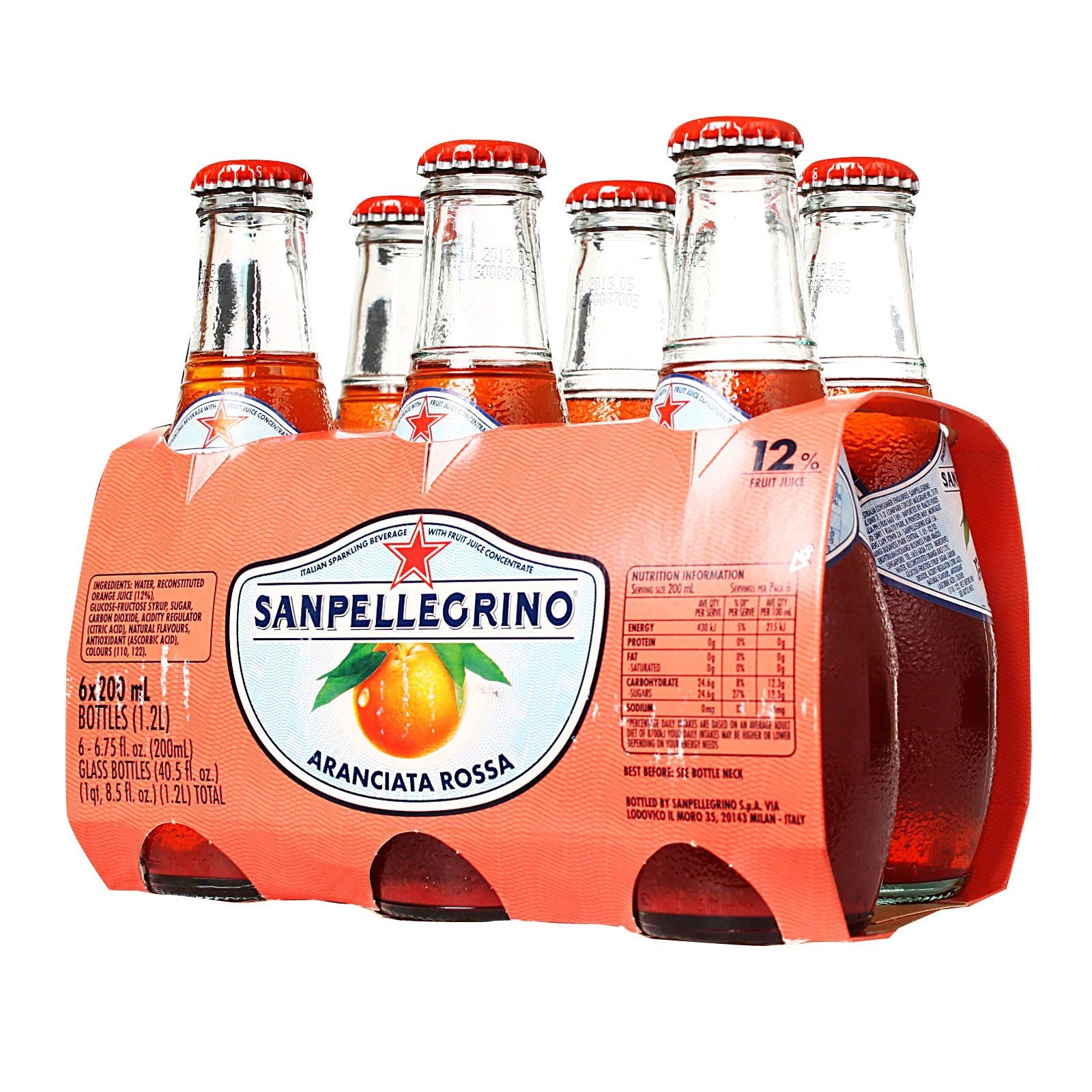 San Pellegrino Aranciata Rossa 6 pack x 6.75 oz Glass