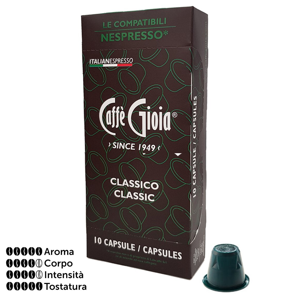 Caffe Gioia Nespresso Compatible Espresso Capsules Green Classic, 10pk